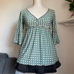 vintage Max Studio Teal and White Patterned Blouse